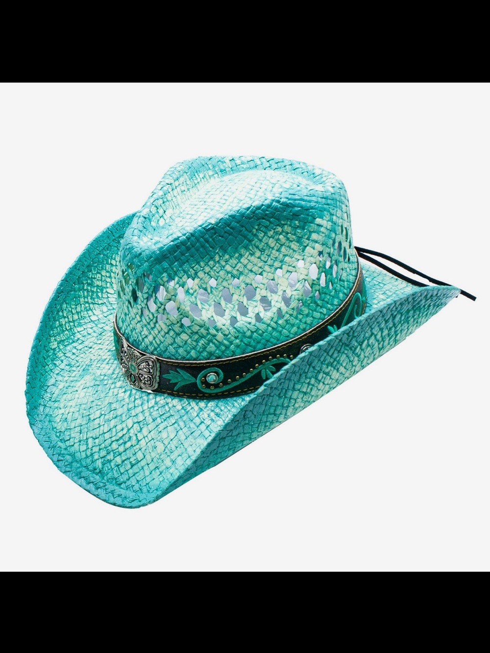 Peter Grimm Jasmine, Toyo straw  Turquoise Cowboy Hat with Decorative Band